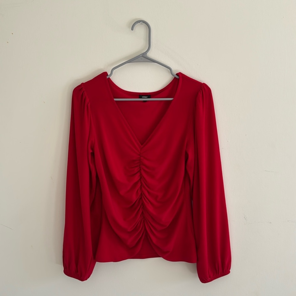 Express V-Neck Balloon Sleeves Ruched top